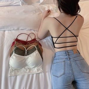 New Green Strap- Detail Padded Crop Tanktop